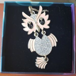 Sparkling Rhinestone Pink Owl Necklace